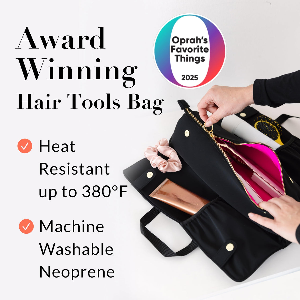 KUSSHI Hair Tools Bag center-zip compartment shown for flat irons.