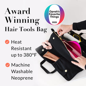 KUSSHI Hair Tools Bag center-zip compartment shown for flat irons.