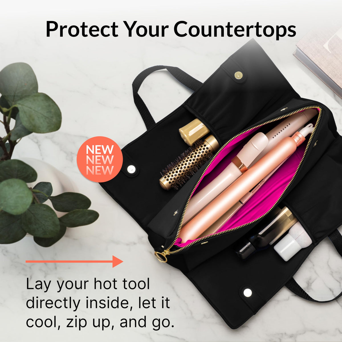 KUSSHI Hair Tools Bag elasticized pockets keeping brushes organized.