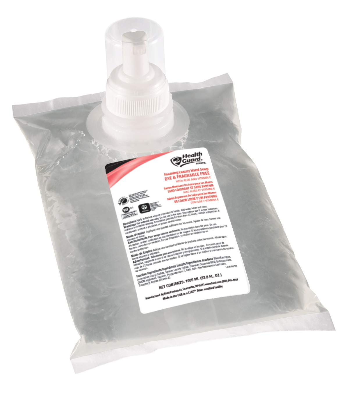 Kutol Health Guard foam refill 1000ml bag ready for easy refills with fragrance-free formula