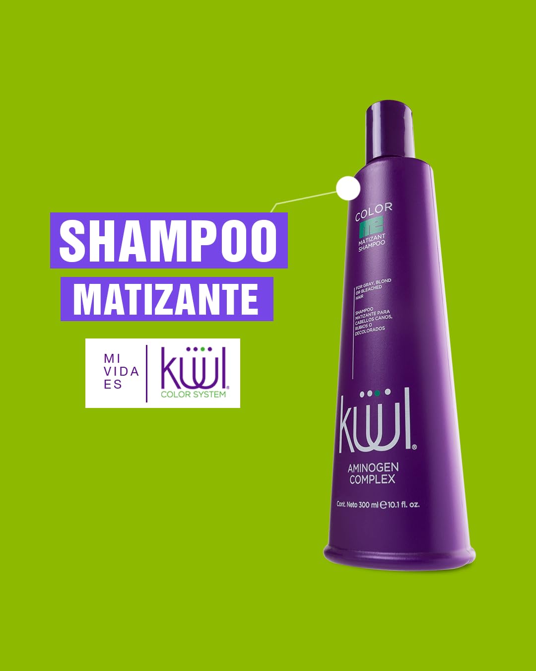 KUUL Matizant Shampoo ash-tones action highlights cooler shade.