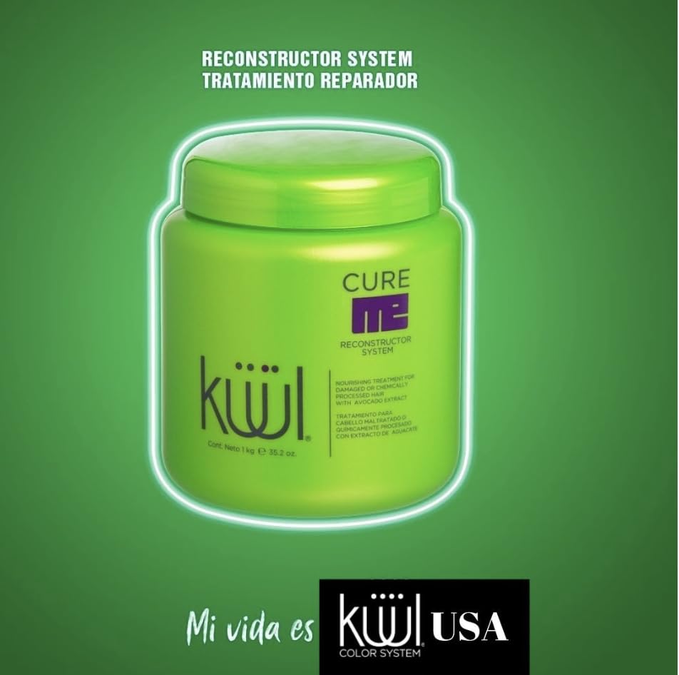 Kuul Cure Me Reconstructor application step illustrating nutrient delivery to damaged hair.