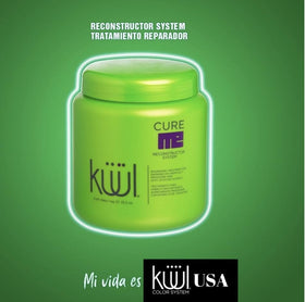 Kuul Cure Me Reconstructor application step illustrating nutrient delivery to damaged hair.