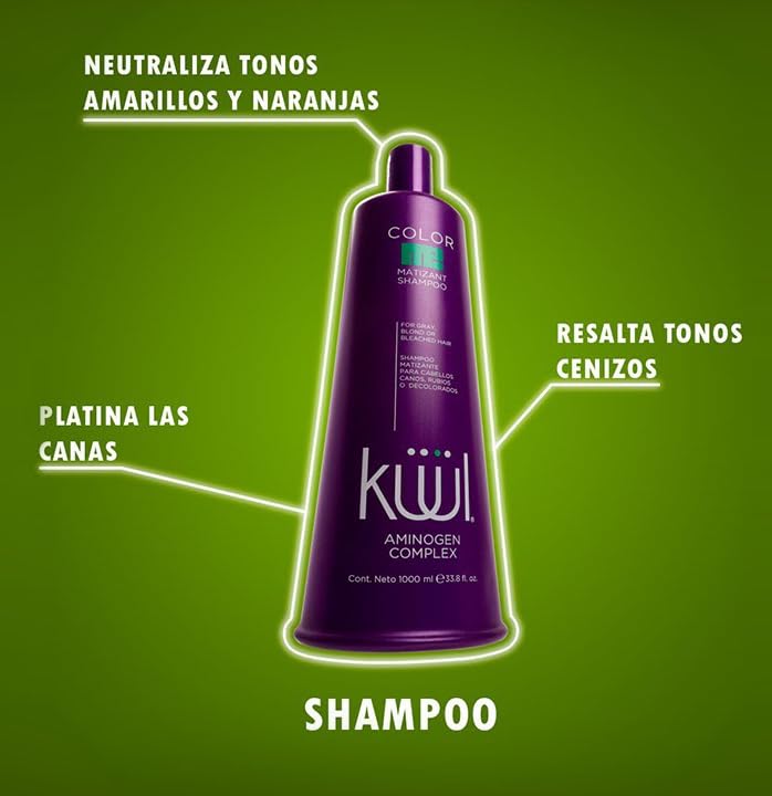 KUUL Matizant Shampoo purple pigments neutralize yellowing for ash and silver tones.