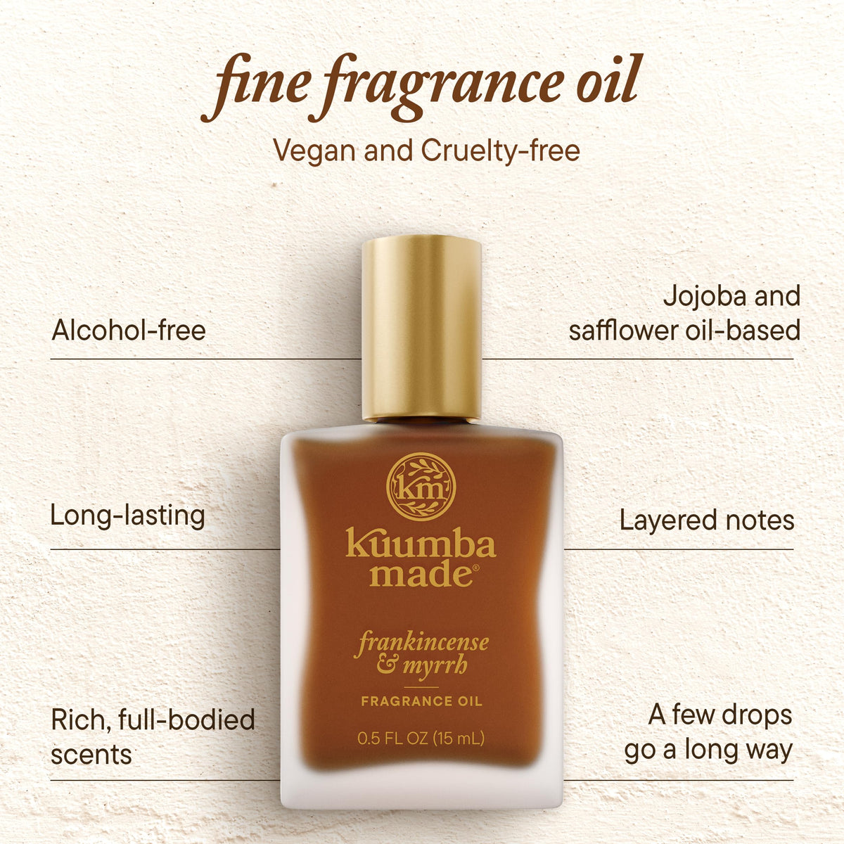 Kuumba Made Frankincense and Myrrh fragrance oil close up shows resinous notes