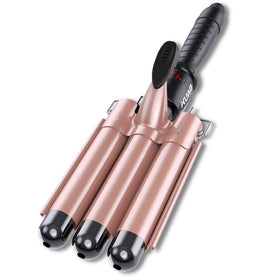 kuwa crimper 3-barrel curling iron creates fast, lasting beach waves.