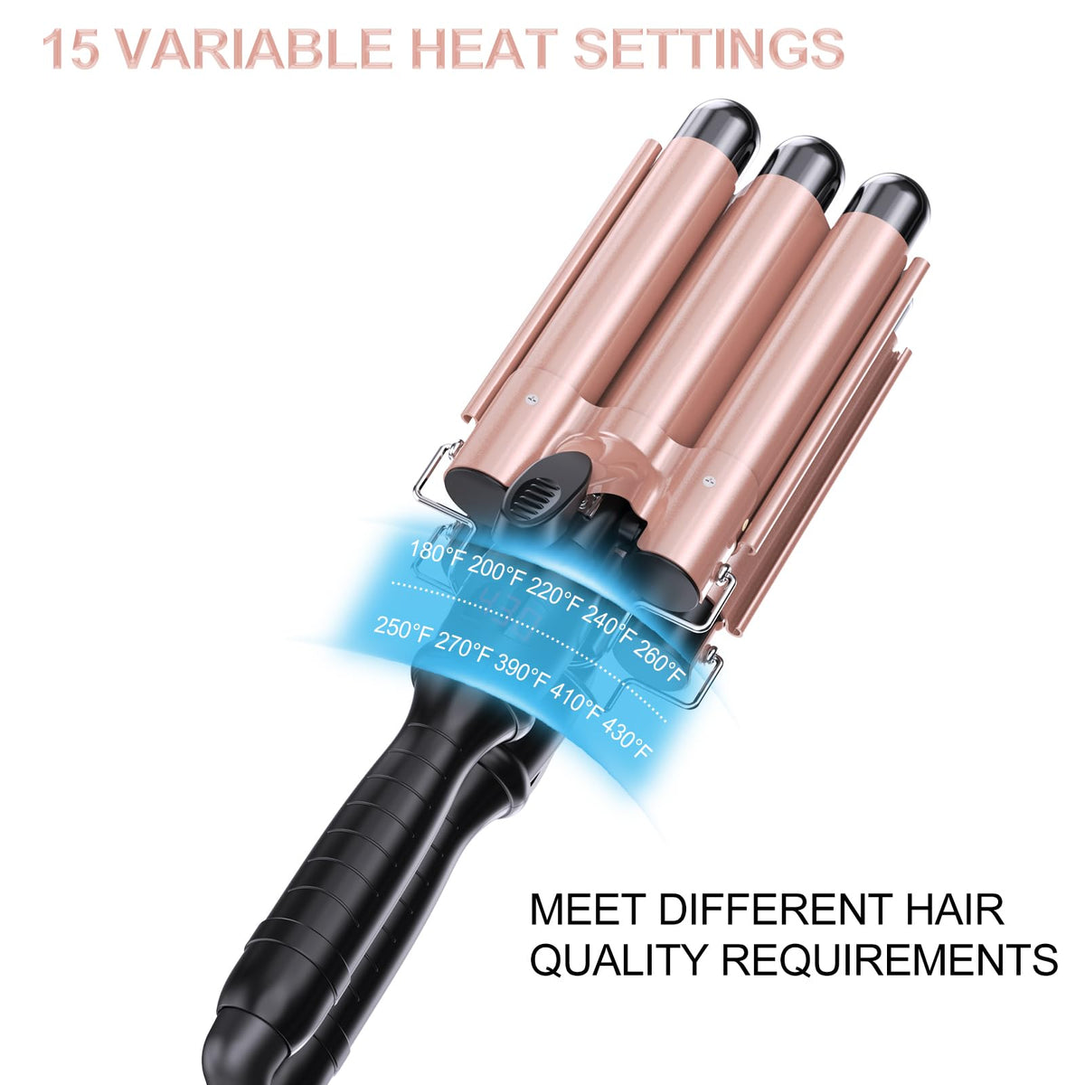 kuwa crimper adjustable heat range 180-430°F for versatile hair types.