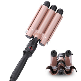 Kuwa crimper three-barrel iron for quick beach waves and defined curls.