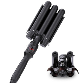 kuwa crimper creates beachy waves with three barrels and a tourmaline ceramic coating