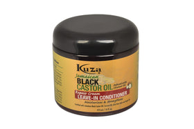 Kuza Jamaican Black Castor Oil Leave-In-Conditioner bottle for hydration and detangling.