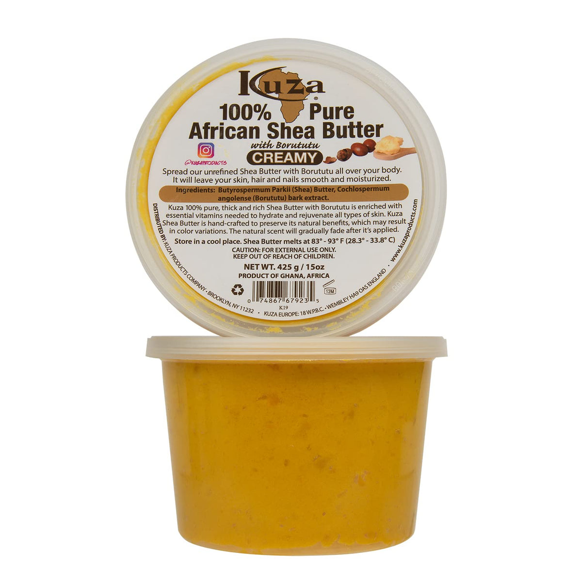 Kuza Borututu-infused shea butter provides smooth application for hair moisture and manageability.