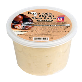 Kuza Shea Butter Borututu jar close-up shows creamy texture and natural color variations.