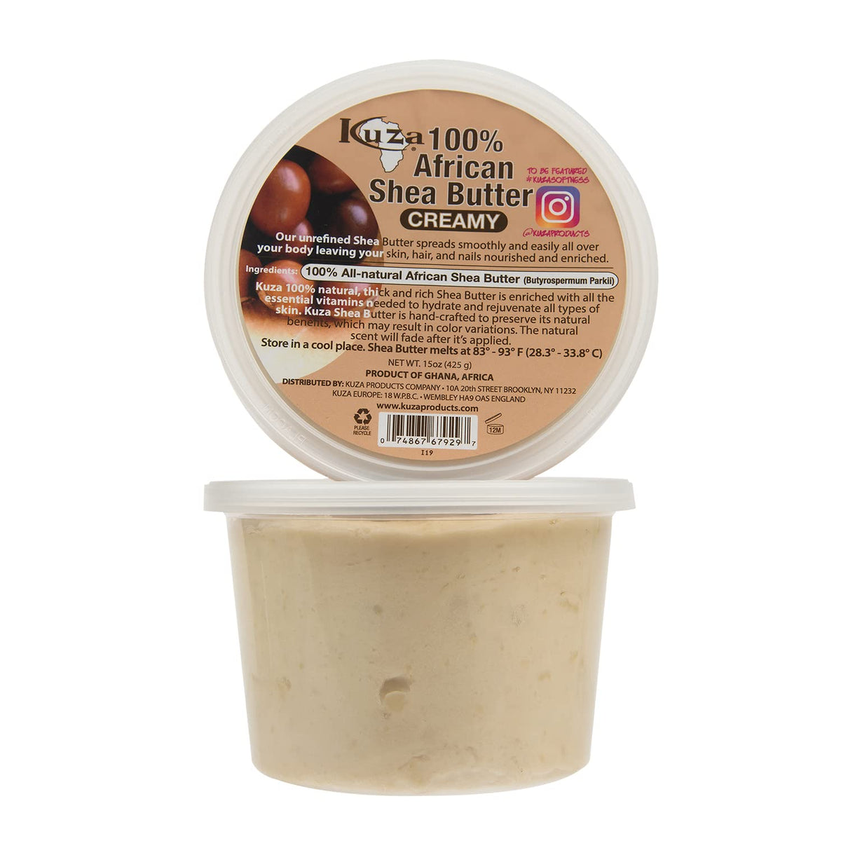 Kuza Shea Butter Borututu texture swirl highlights rich, creamy consistency for skin.