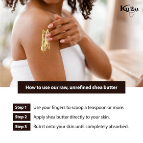 Kuza unrefined cream softens skin, leaving a creamy finish and lasting moisture.