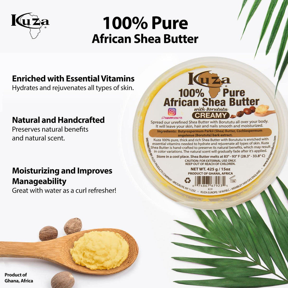 Kuza 100% African shea butter supports nails and cuticles with daily nourishment.