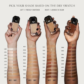KVD pump and label close-up highlighting shade name and ingredient benefits