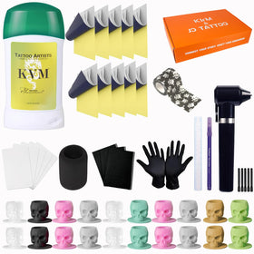 KVM Skull Ink Cups in mixed colors for practice sessions.