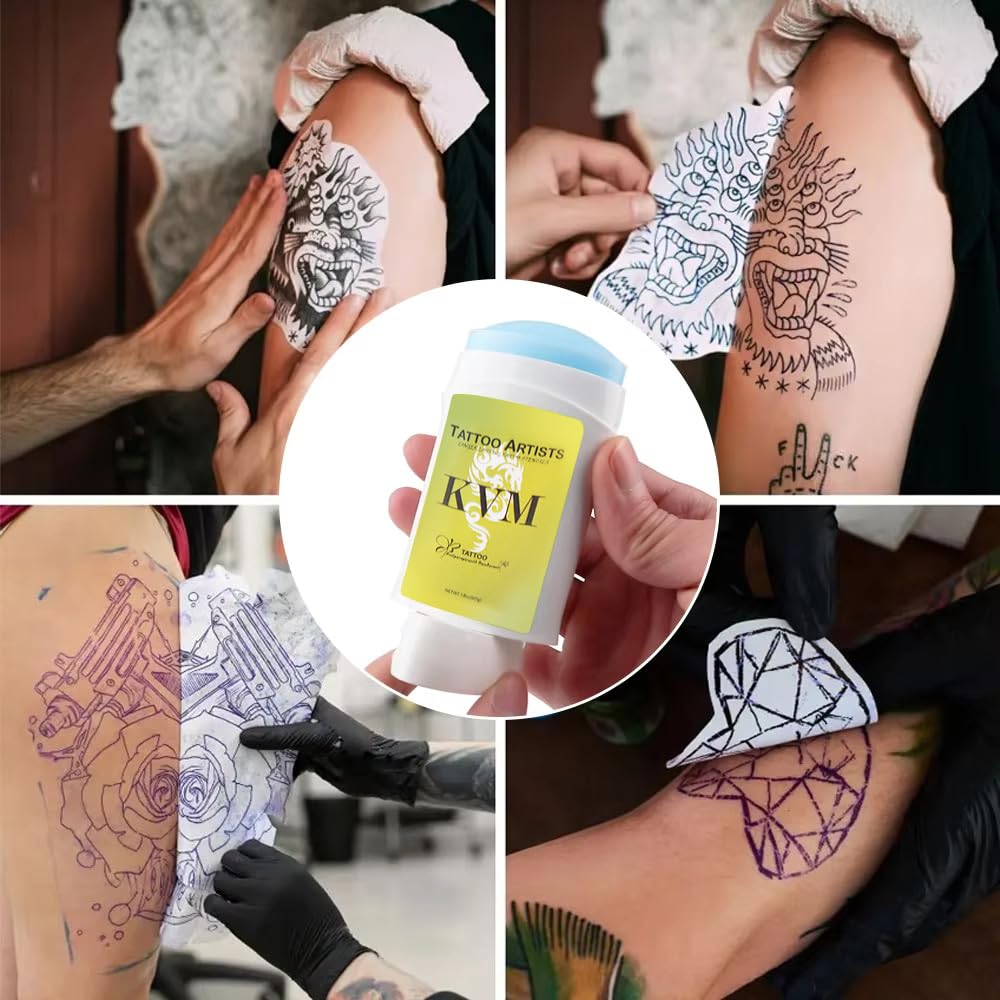 KVM Transfer Paste supports clean stencil transfer on skin.