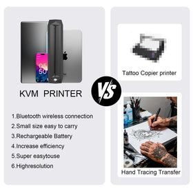 KVM wireless tattoo printer uses Bluetooth for cordless on-the-go transfers.