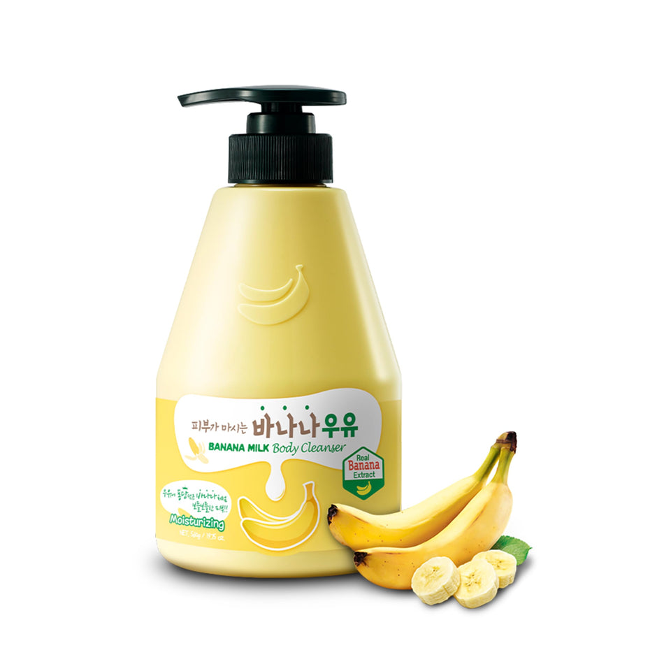 Kwailnara Banana Milk Body Wash bottle shows nourishing formula for soft skin