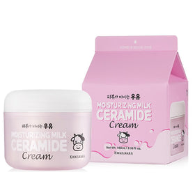 Kwailnara Ceramide Milk cream swirls on skin for smooth hydration.