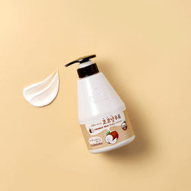Kwailnara Coconut Milk Body Lotion packaging display emphasizing clean formula.