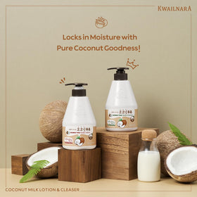 Kwailnara Coconut Milk Body Lotion pump close-up for quick absorption and non-greasy finish.