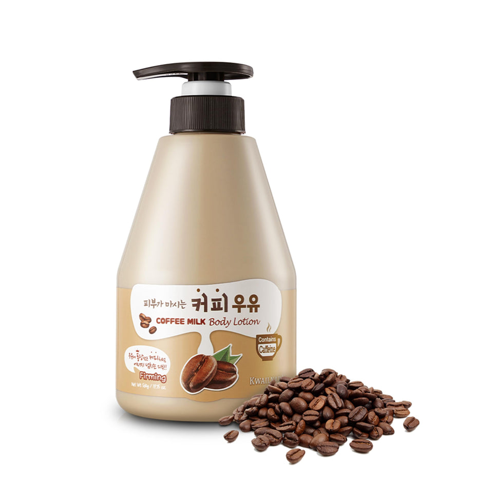 Kwailnara Coffee Milk Body Lotion bottle shows energizing aroma for daily hydration