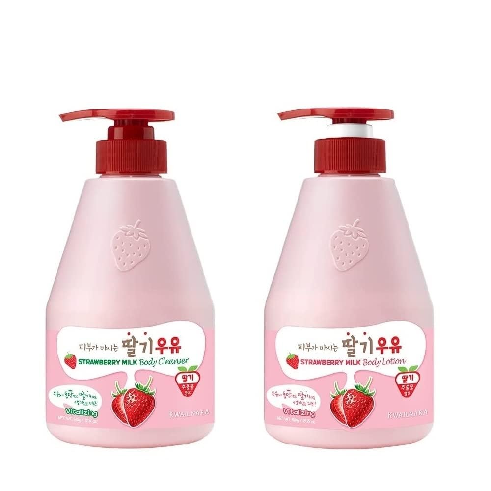 Kwailnara Strawberry Milk Body Wash bottle for gentle cleansing and strawberry aroma.