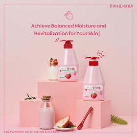 Kwailnara Strawberry Milk Body Wash pump, rich lather for mild exfoliation.