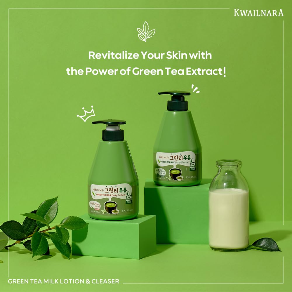 Kwailnara Green Tea Milk Lotion texture close up reveals creamy milk proteins