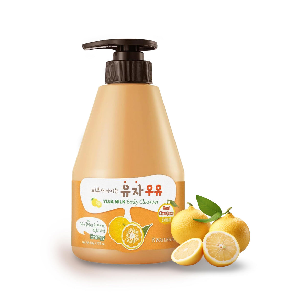 Kwailnara Yuja Milk Body Wash bottle-front highlights Yuja infusion for radiant skin