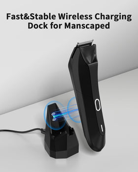 KWRNVO Manscaped 4.0 charging dock top view with neatly routed cable.