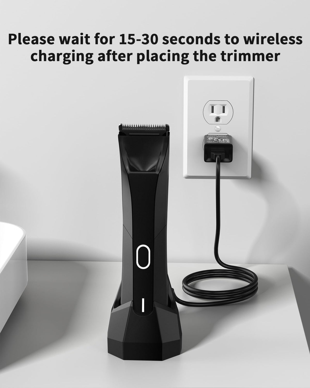 KWRNVO Manscaped 4.0 charging dock with trimmer seated for quick grooming.