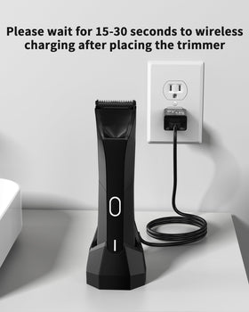 KWRNVO Manscaped 4.0 charging dock with trimmer seated for quick grooming.