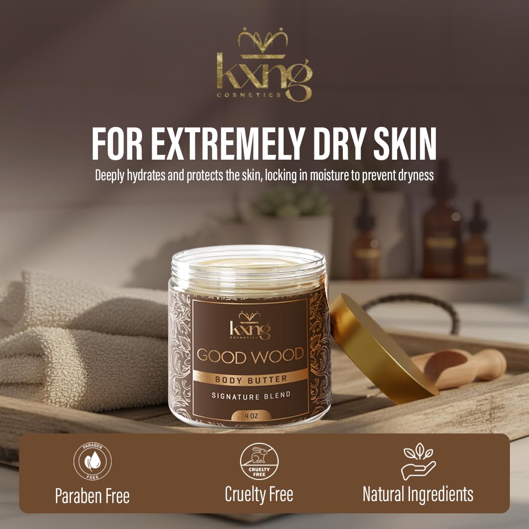 KXNG Cosmetics dry-skin repair butter applied to hands and feet.