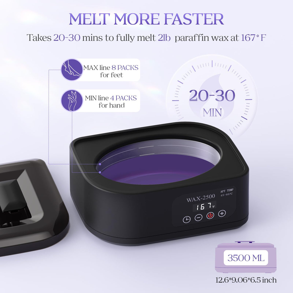 KXOPALYSS paraffin wax bath with 3500 ml capacity supports thorough hand and foot treatments.