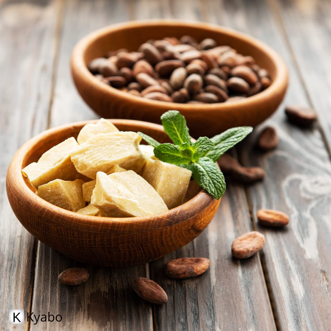 Kyabo Cocoa Butter in DIY skincare jars for lotion and balm.