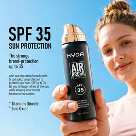 KYDA AirBrush mist application showing quick natural nude finish.