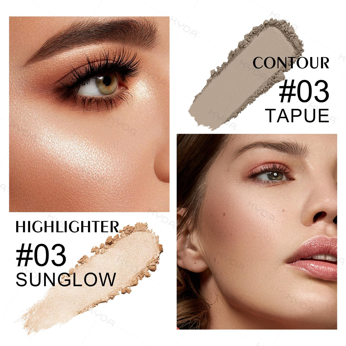 KYDA highlighter swatches silky pigmented for buildable shimmer
