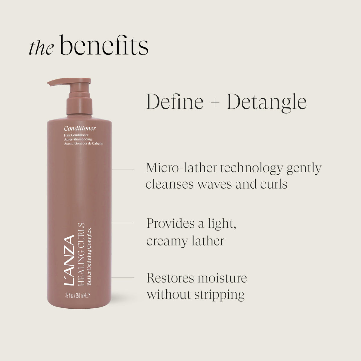 L’ANZA Healing Curls Conditioner with Shea Butter ingredient highlight for moisture.