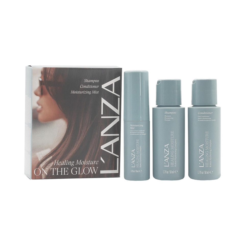 L'ANZA Healing Moisture mini kit shampoo bottle showing lightweight hydration and color-safe care