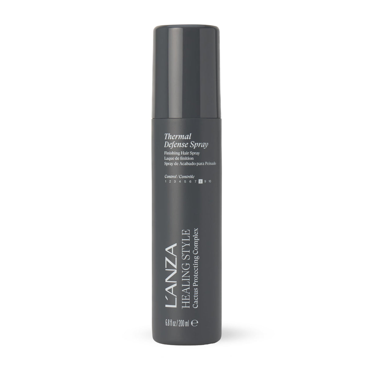 L’ANZA Healing Style Thermal Defense Spray bottle shows weightless heat protection and shine.