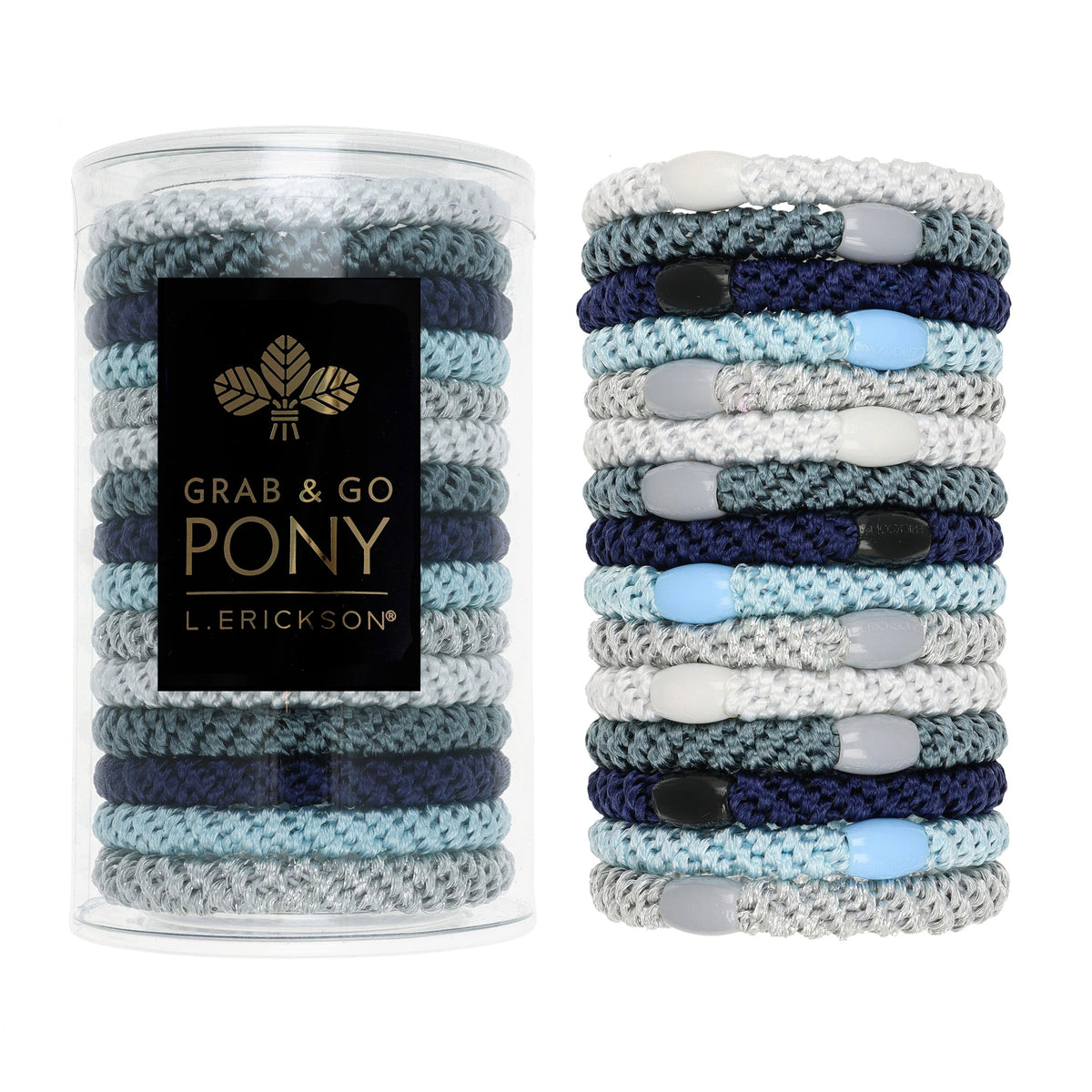 L. Erickson Grab & Go ponytail holders in Atlantic tones with strong secure hold for thick hair