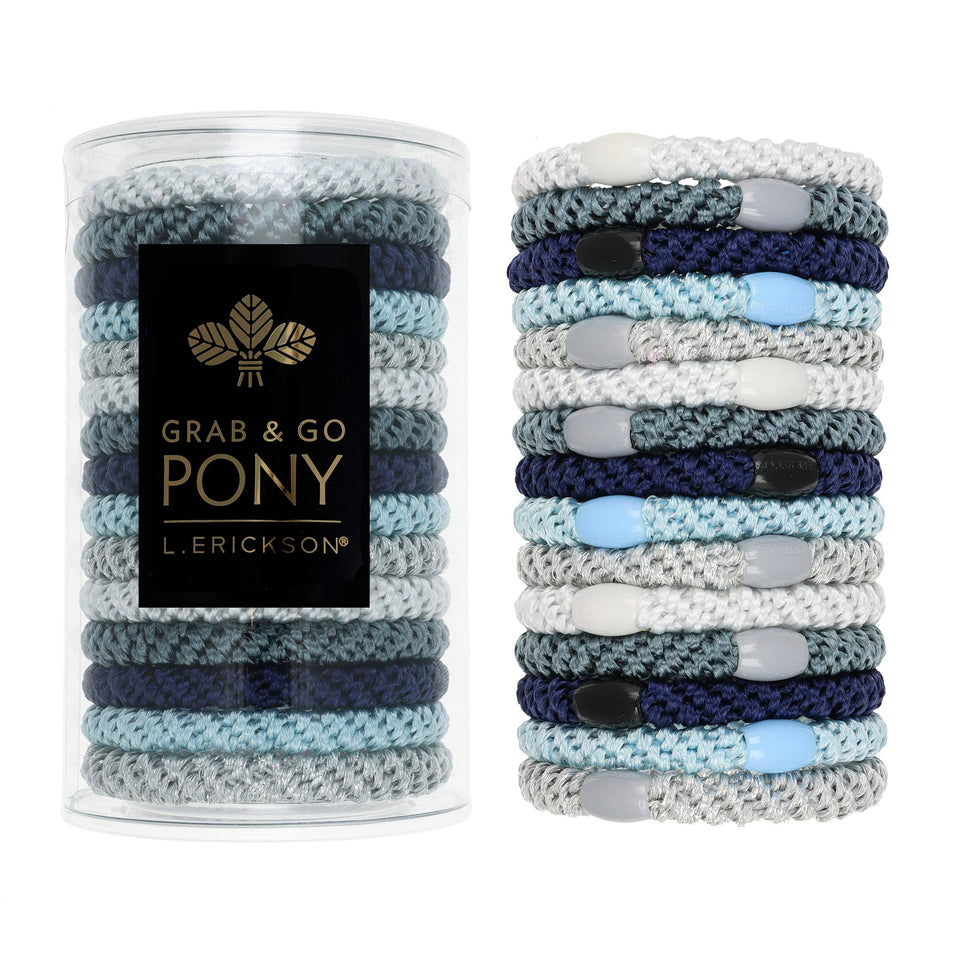 L. Erickson Grab & Go ponytail holders in Atlantic tones with strong secure hold for thick hair