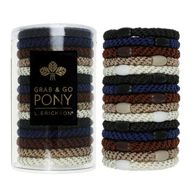 L. Erickson Grab & Go Pony Tube 15-pack for travel-friendly styling.