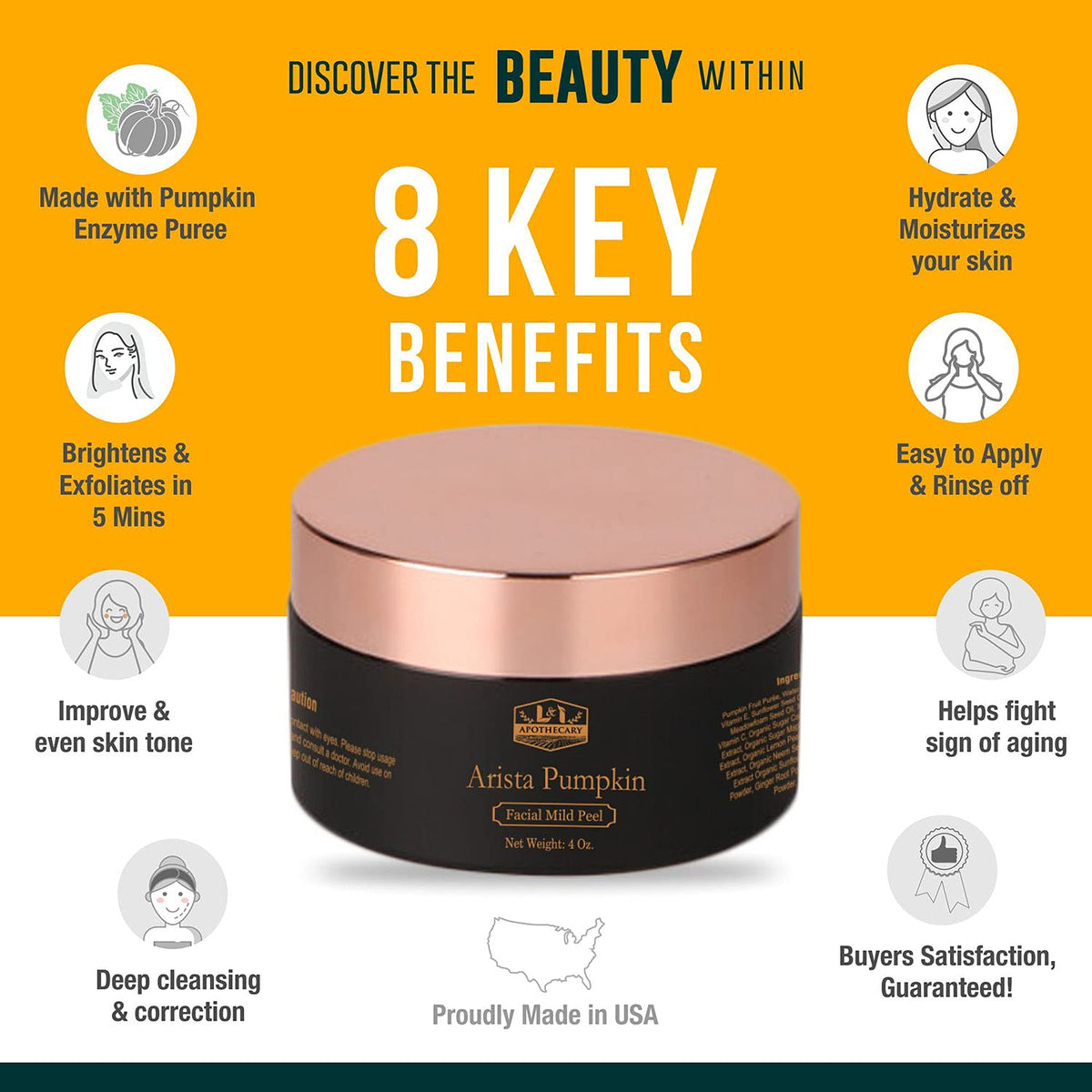 L&I Apothecary Arista Pumpkin Enzyme Mask packaging emphasizes vegan and cruelty free branding