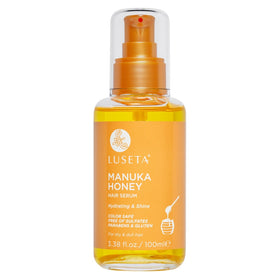 L LUSETA Manuka Honey Hair Oil bottle pouring to hydrate and add shine.