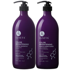 L LUSETA purple shampoo bottle neutralizes brass while moisturizing hair with coconut oil