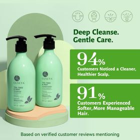 LUSETA Tea Tree Mint Conditioner bottle delivering hydration and frizz control.
